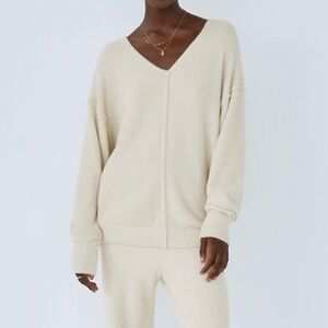 Wilfred Free Hush Knit V-neck Sweater Small Silver Birch Lightweight Slouchy